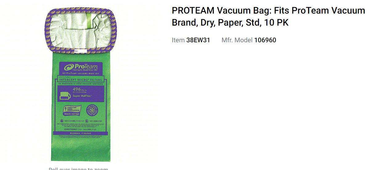 BAG FOR SUPER 1/2 VAC - 794960